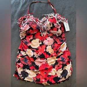 NWT Women's Plus Meet Curve 3XL Flower Print Ruffle Hem Bandeau Swimdress